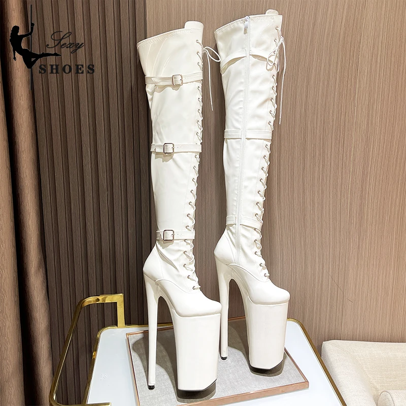 26cm/10 cali bardzo wysokie damskie buty zakolanówki fetysz botki na platformie buty Cosplay Over-the-Knee Strappy seksowne buty damskie