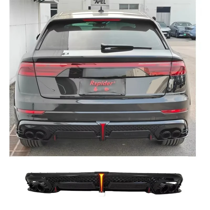 2025 Latest Facelift Car Body Kit Rear Bumper With Diffuser Tail Throat For Audi Q8 SQ8 RSQ8 Quad-outlet Exhaust Clips