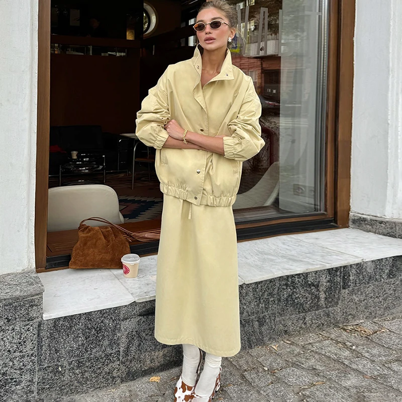 Women'S Fashion Utility Jacket - TARUXY Stijlvolle Jas Rok Set Dames