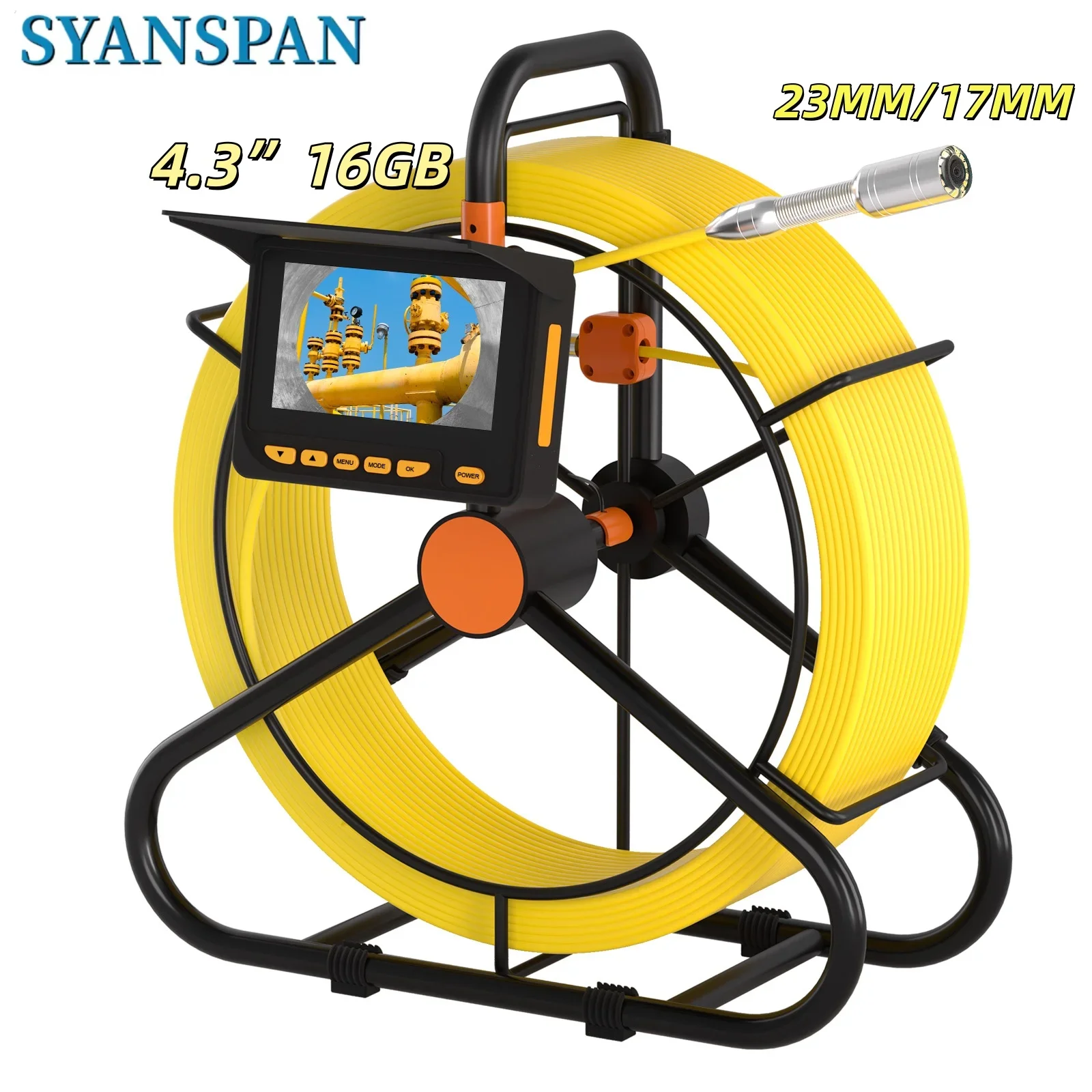 

Pipe Inspection Camera with DVR 16GB FT Card,SYANSPAN Sewer Drain Industrial Endoscope Aluminum Case 8500MHA Battery 20/30/50M