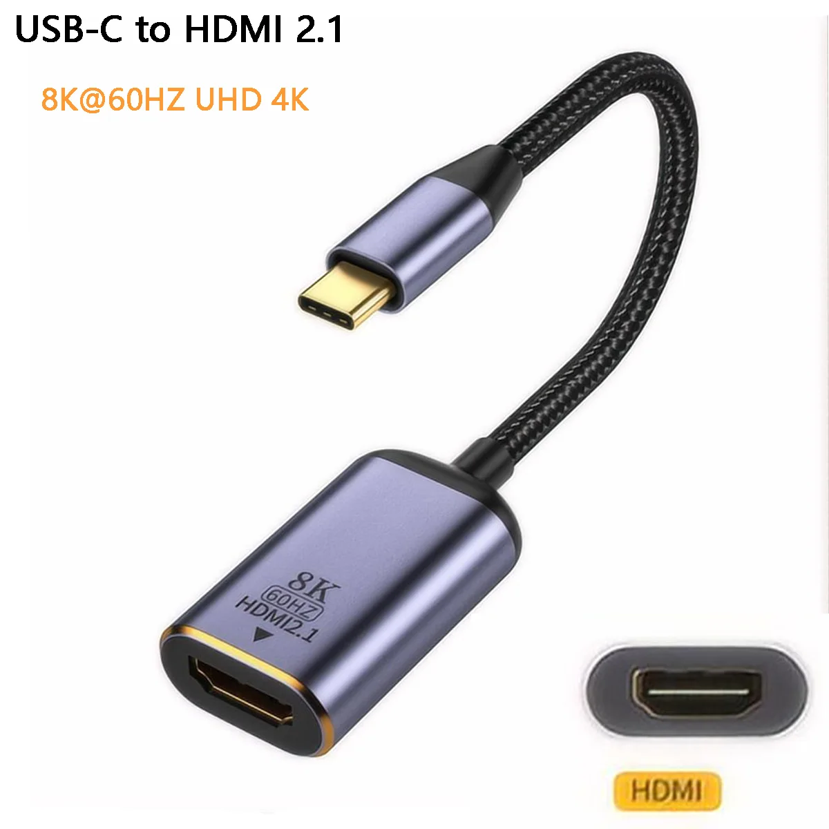 USB-C to HDMI 컨버터 어댑터 USB-C C타입 수 소스 to HDMI 2.1 암 케이블 디스플레이, 8K 60HZ UHD 4K HDMI 수 모니터