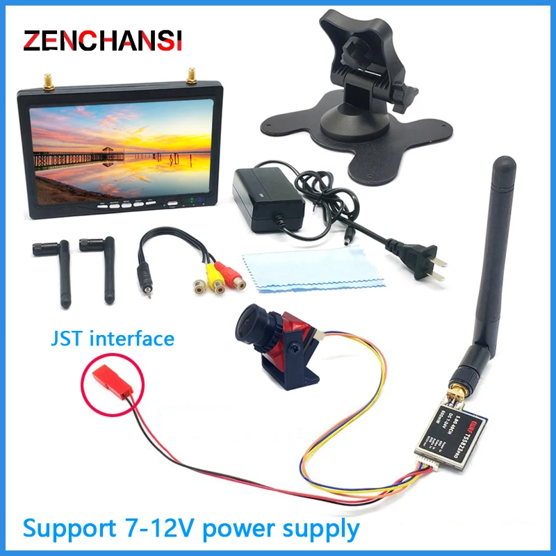 

EWRF FPV set 5.8G 40CH 7 inch HD IPS 1024*600 monitor with 600mw transmitter and 2.1mm Cmos 1200TVL fpv camera for RC Drone