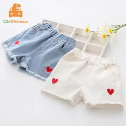 Summer New Casual 2 3 4 5 6 8 10 12 Years Baby Teenager Children Trousers Heart Embroidery Denim Shorts For Little Kids Girls