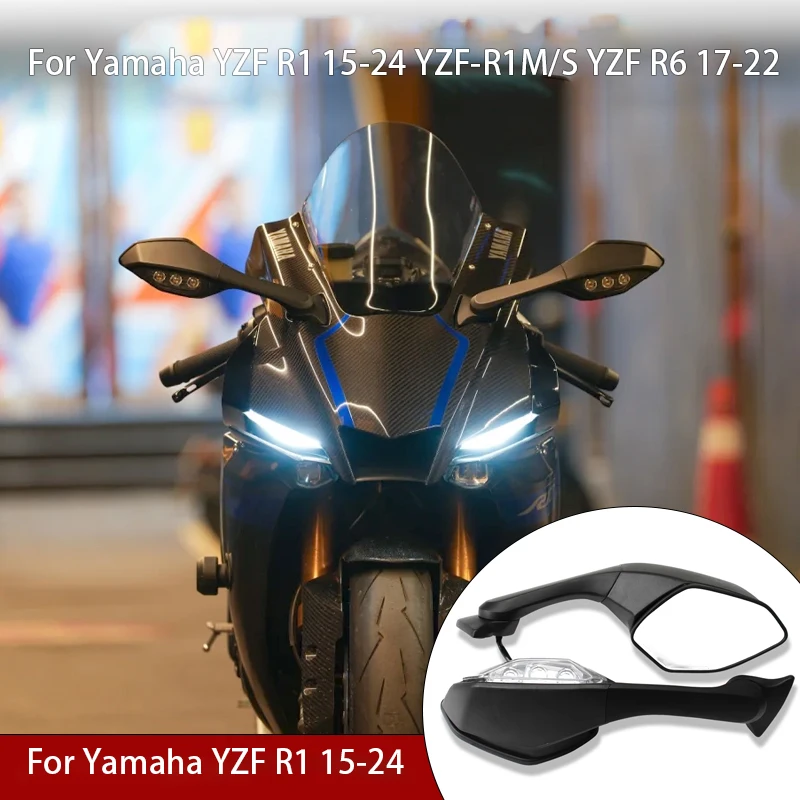 

Motorcycle Accessories Rear View Mirrors LED Turn Signal For Yamaha YZF R1 15-24 YZF-R1M/S YZF R6 17-22