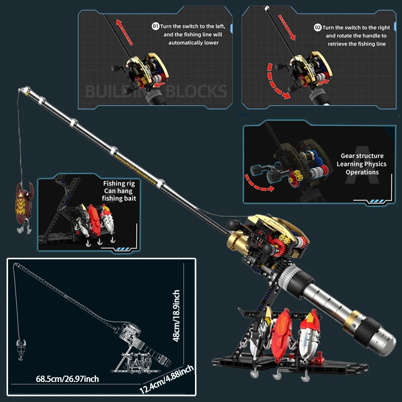 Hengel MOC Bouwstenen Technologie Machineserie Assemblage Simulatiemodel Vormgevend visaas in meerdere vormen Creatief cadeau