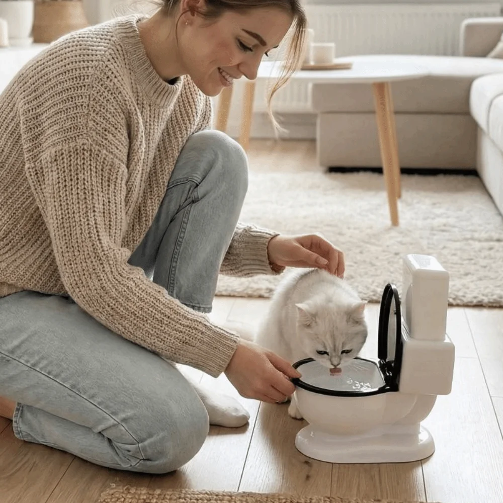 

Toilet Shape Pet Water Dispenser Detachable 650 ML Cat Water Bowl with Lid Simulation Closestool Pet Food Bowl For Cats Dogs