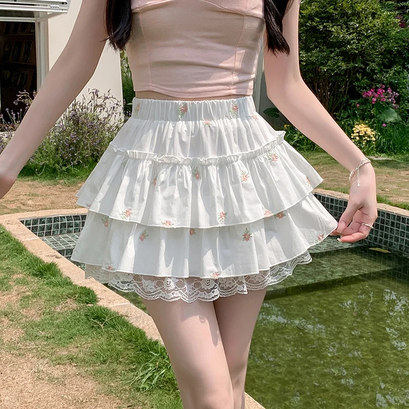 

Юбка-тюльпан с цветочной вышивкой и оборками, мини-юбка-пачка с кружевной отделкой, идеальная женственная юбка для весны и лета