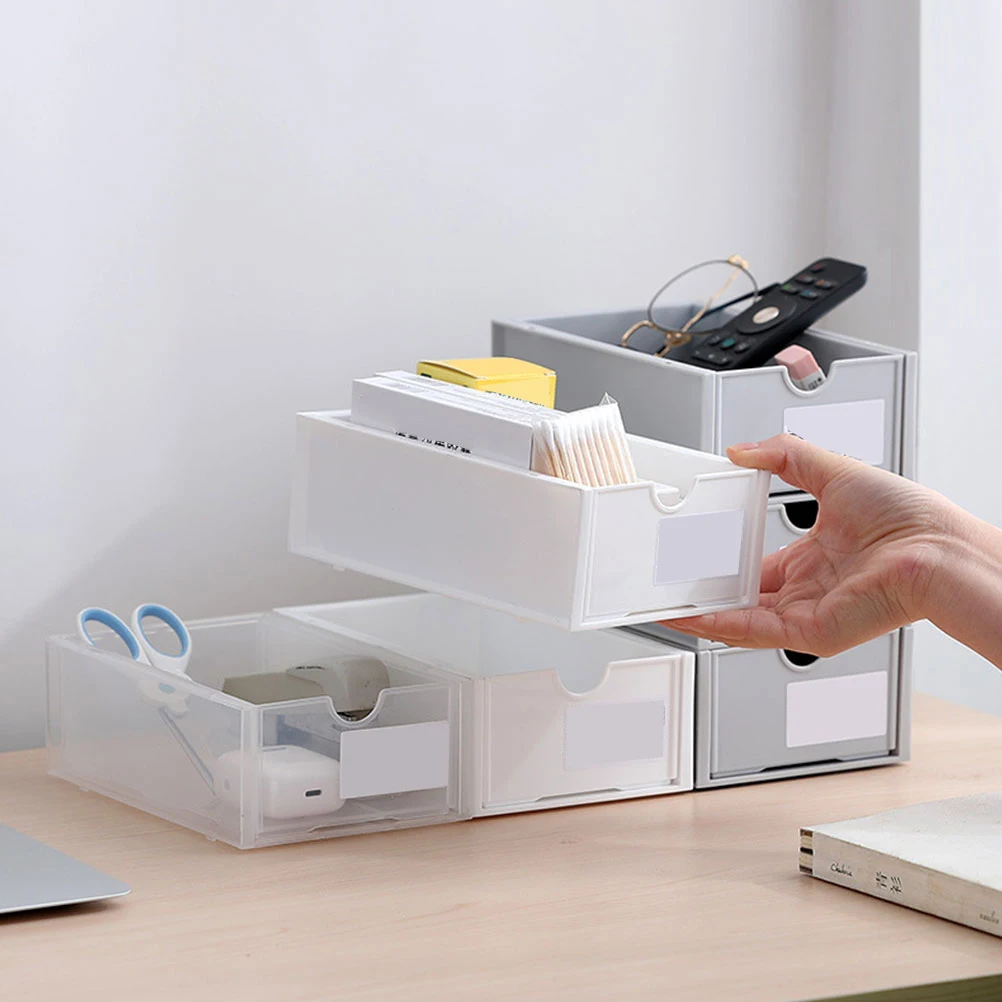 

2 Pcs Drawer Type Storage Case Stackable Desktop Box PP Material Organizer For Pens Jewelry Cosmetics Keeps Stationery Tidy