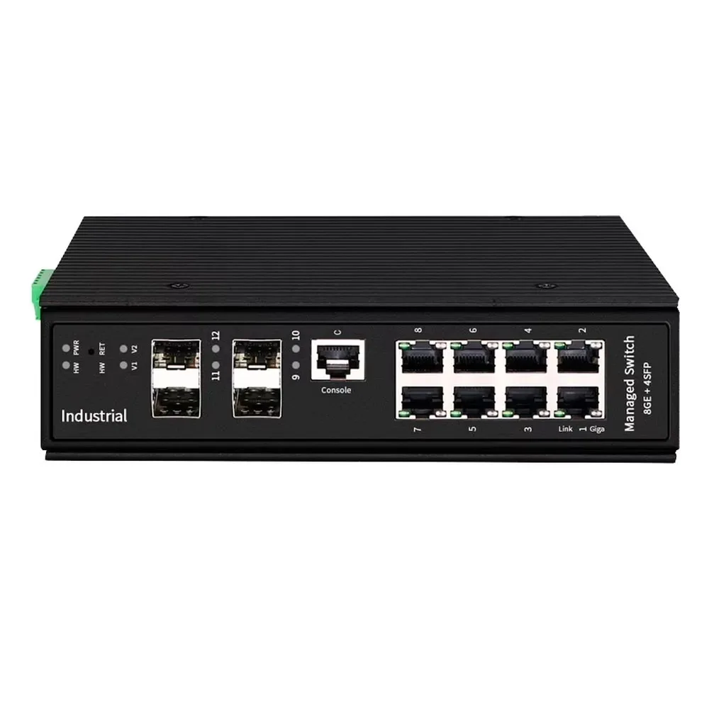 Industrial DIN-Rail 8-Port Gigabit L2+ Managed PoE Switch, 4 SFP Slots, 90W