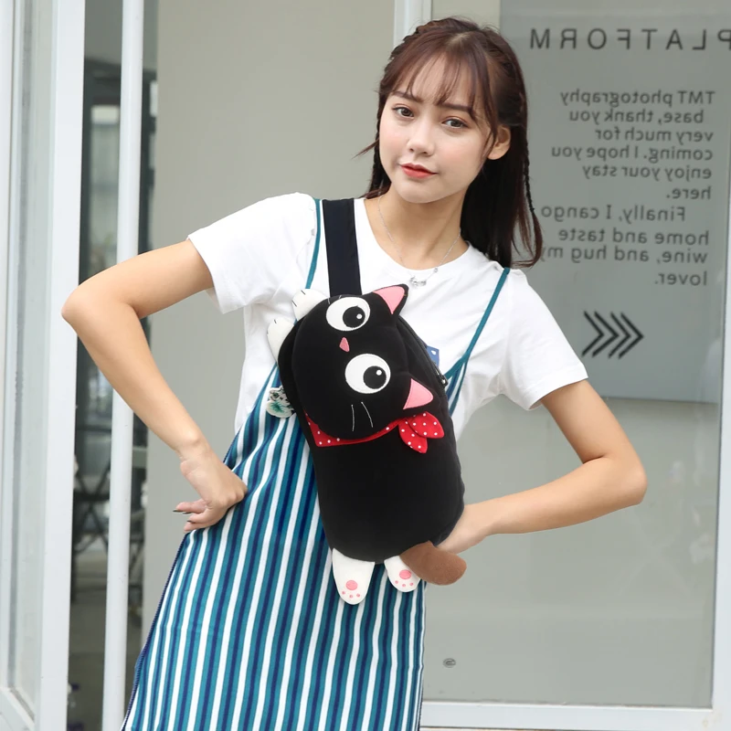 kine-new-style-scarf-little-black-chest-bag-cartoon-cute-3d-cotton-casual-women's-small-backpack-personality-leisure