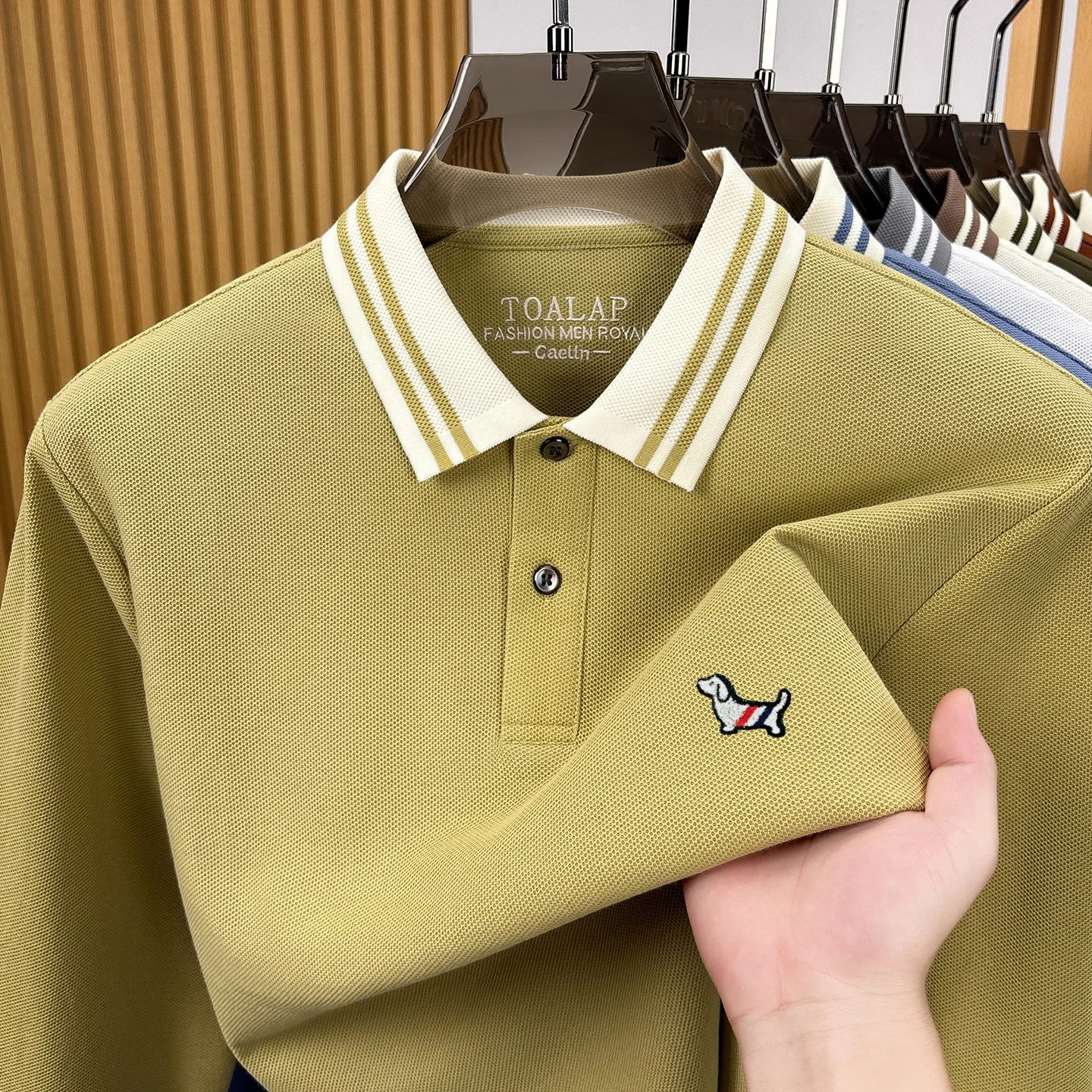 100% Baumwolle Luxusmarke Langarm-Poloshirt Herrenmode neue Freizeitmode niedliche Welpen-Stickerei Komfort Frühling Herbst T-Shirt – Detail 11
