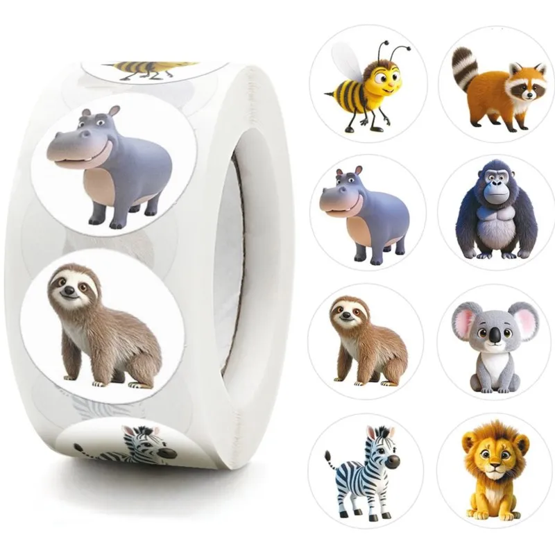 

100-500pcs Cute Cartoon Animals Stickers Gift Envelope Encourage Sticker Reward Student Label Decals Office Stationery Sticker