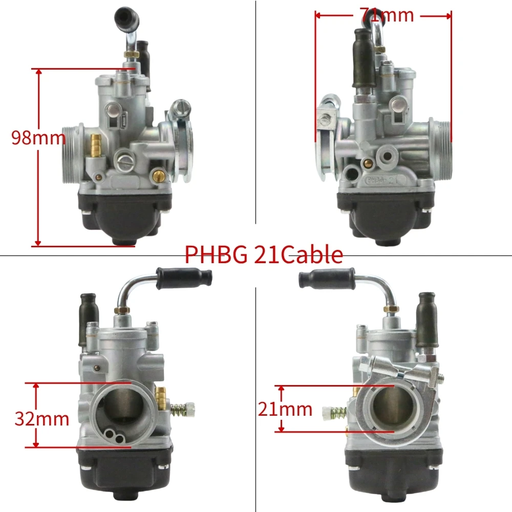 PHBG 17.5/19.5/21 mm Racing Carburetor Kit – 2/4-Stroke 50-90 cc Scooter & Moped Universal