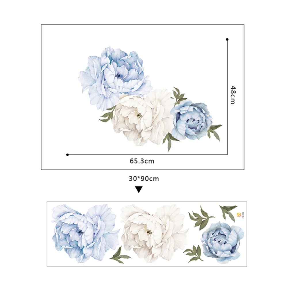 Living Room Wall Sticker 30*90cm Accessories Art Blue DIY Decals Decoration Flower Home Home decor Large Peony