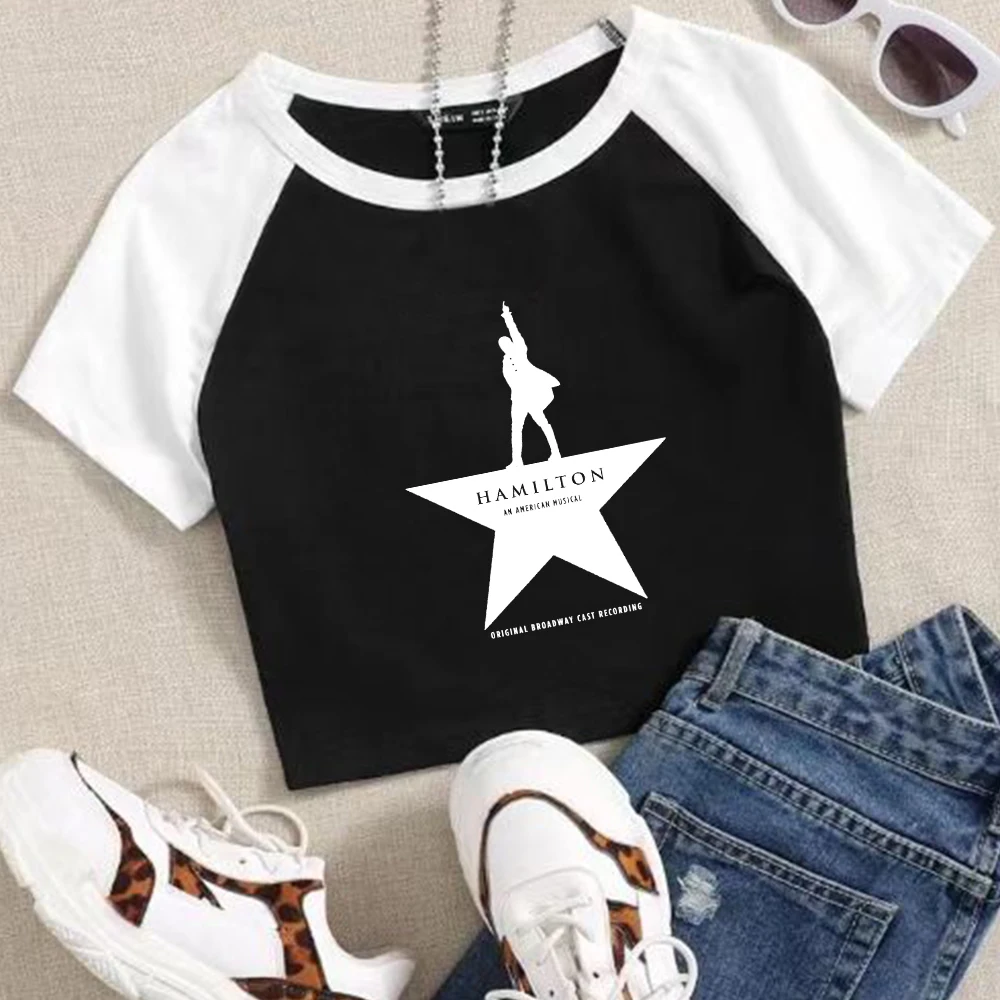 Hamilton An American Musical 2024 Super-short O-Neck Crop Tops Music Fans Gift T-Shirt Regular Girls Fashion Short Sleeves