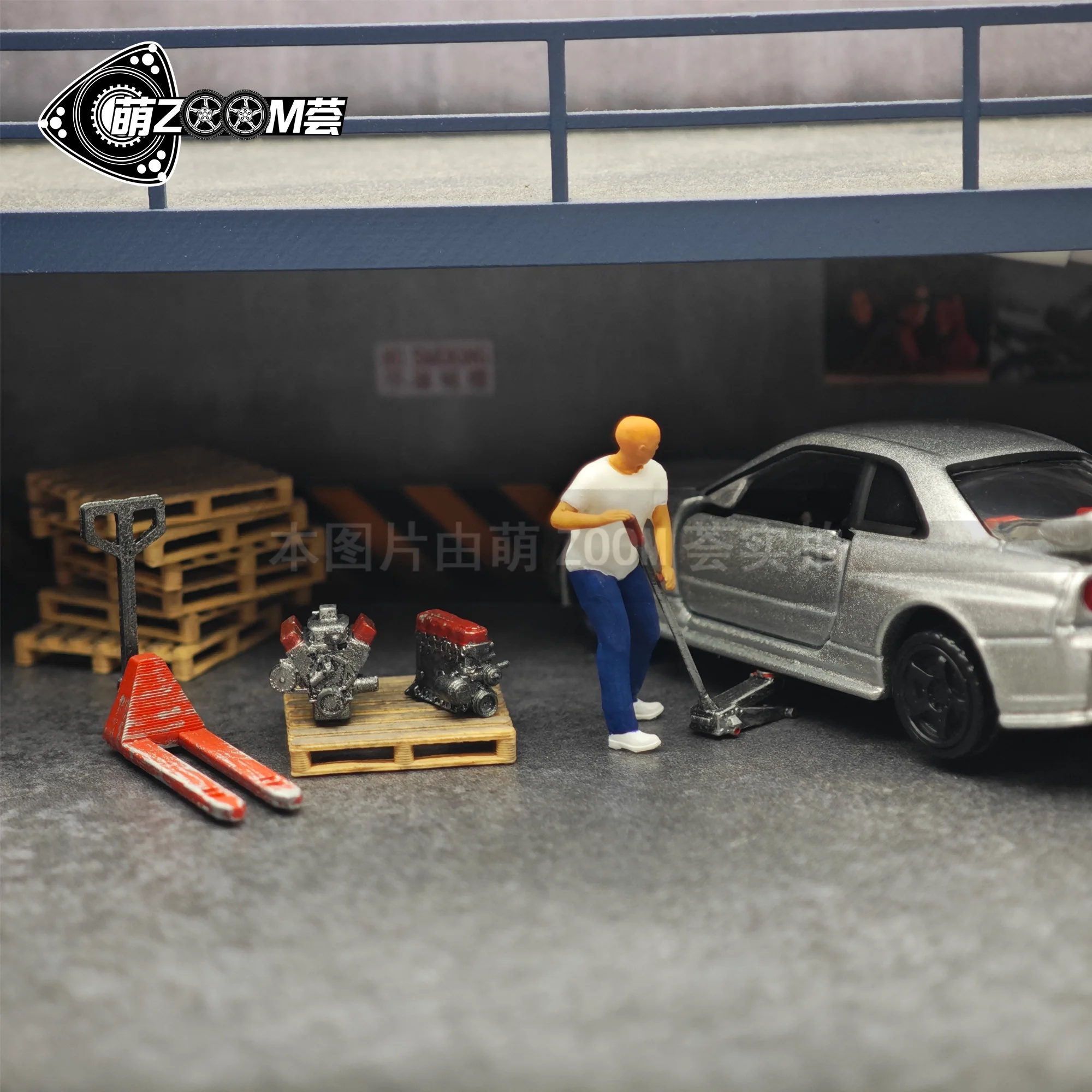 1: 64 car model scene ornament, small doll, jack engine, car repair shop modification parts, 3D printing