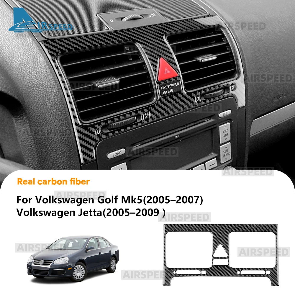 Véritable fibre de carbone souple pour Volkswagen VW Golf 5 Rabbit 1K 2005 2006 2007 Jetta MK5 1K2 2005 2006 2007 2008 Console centrale de voiture, grille d'aération
