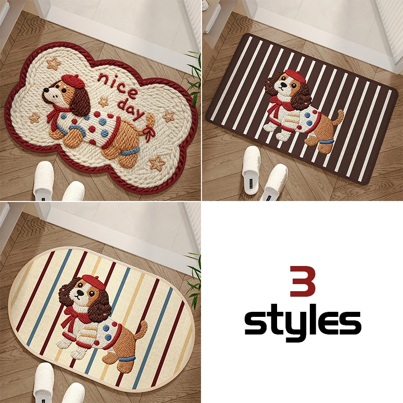 

Cartoon Dog Floor Mat Cute Yarn Knit Style Absorbent Rug Non Slip Doormat For Bedroom Living Room Bathroom Home Decor