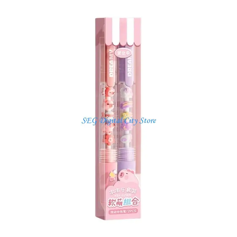 

U75B 2/4Pieces Cartoon Beaded Gel Pen Retractable Gel Pen 0.5mm Office Writing Supplies for Adult Student Writing Noting