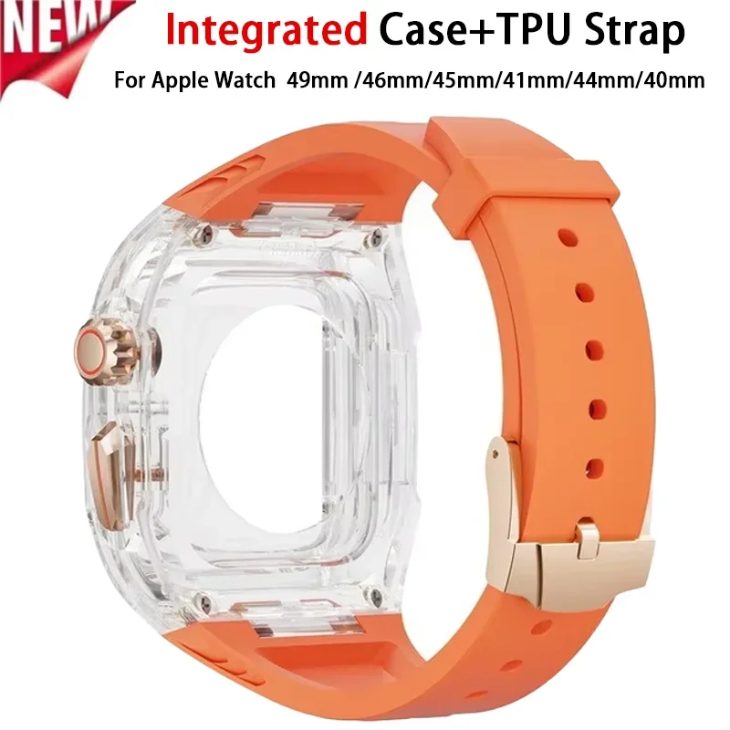 

Встроенный чехол + ремешок из ТПУ для Apple Watch Ultra 2 49 мм 10 46 мм, браслет iWatch 9 8 7 6 5 SE, защитный чехол от падения