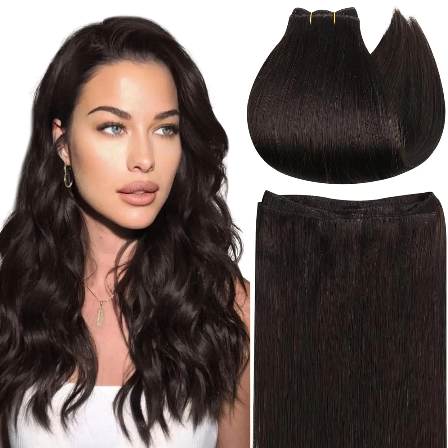 Ugeat Naai in Hair Extensions Menselijk Haar Zacht Natuurlijke Donkere Wortel Haarbundels voor Vrouwen Haar Weeft 100G Remy menselijk Haar