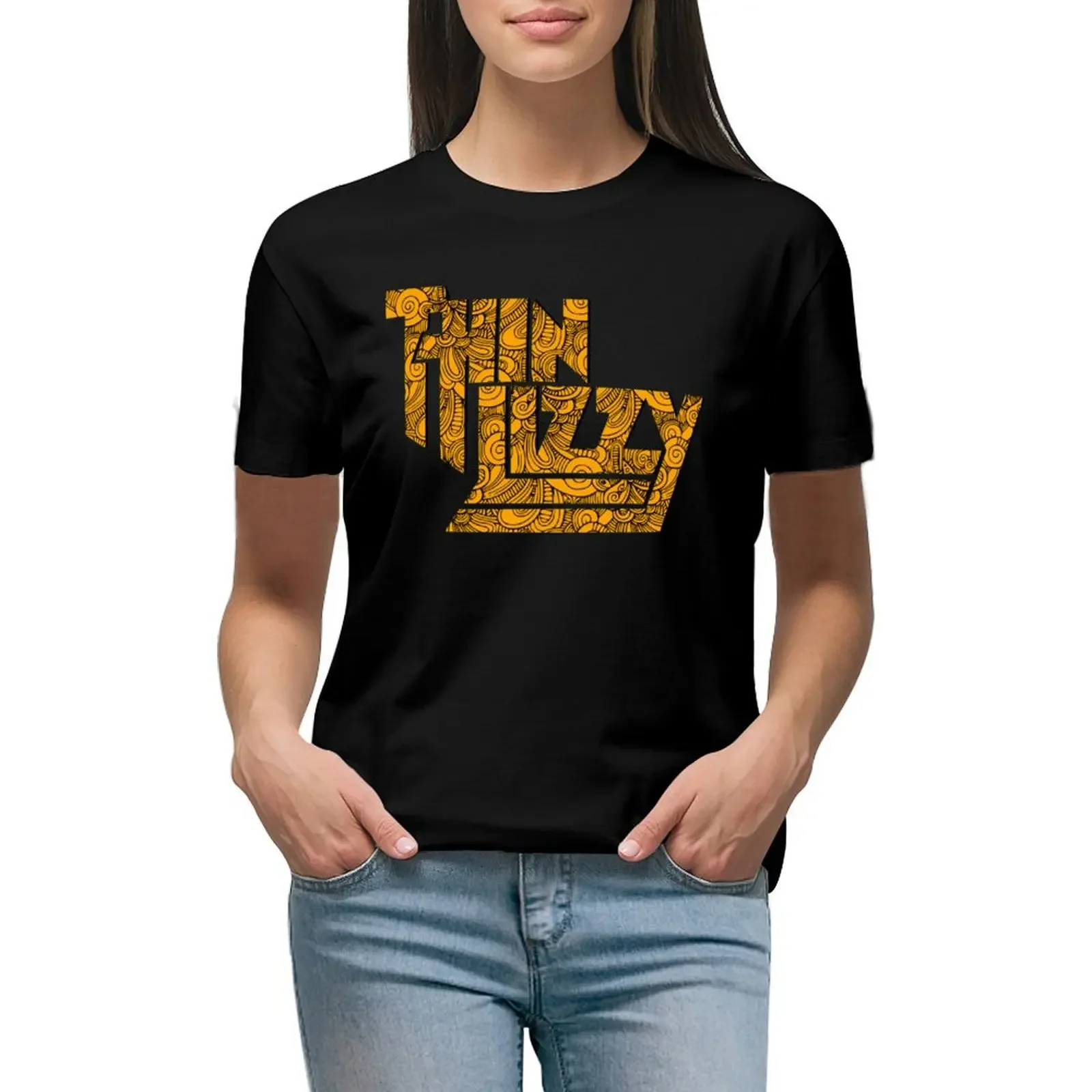 

Thin Lizzy text T-Shirt graphics Aesthetic clothing cute tops summer tops t shirt dress Women