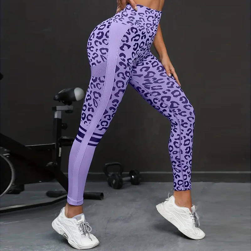 Women Leopard Seamless Yoga Pants High Waist Lifting Hip Honey Peach Hip Fitness Leggings Yoga Gym Tights Running Sports Pants