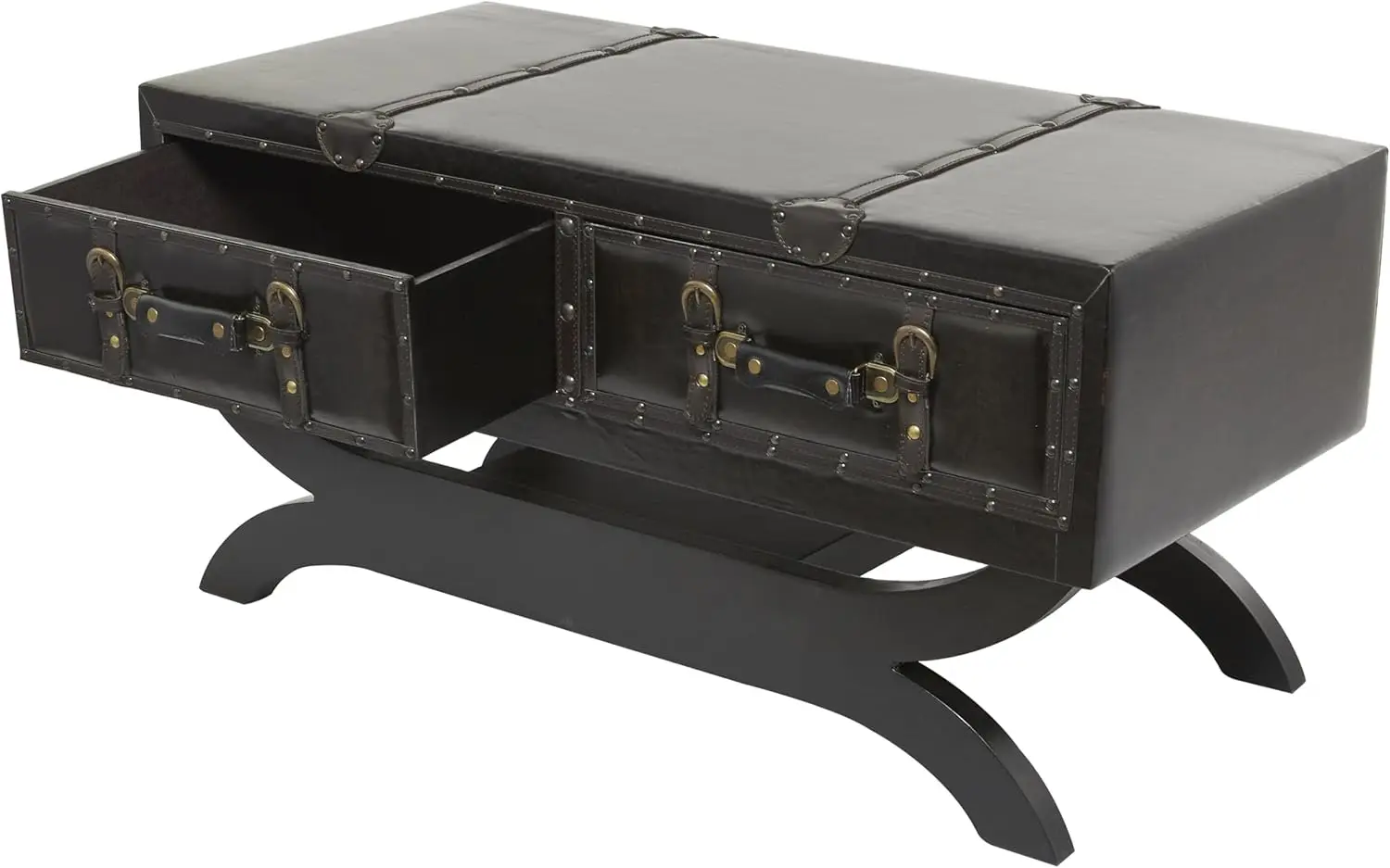 79 Faux Leather Living Room Coffee Table Vintage Faux Leather 2 Drawer Table with Curved Style Leg Stand, Center Table 40 x