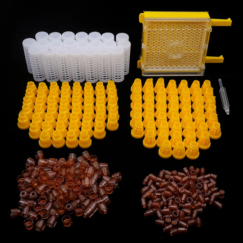 Bee Queen Rearing Kit Complete Jenter Apiculture Tools for Beekeeping Box Cage Holder Plastic Cell Cups Bee Breeding System 1Set