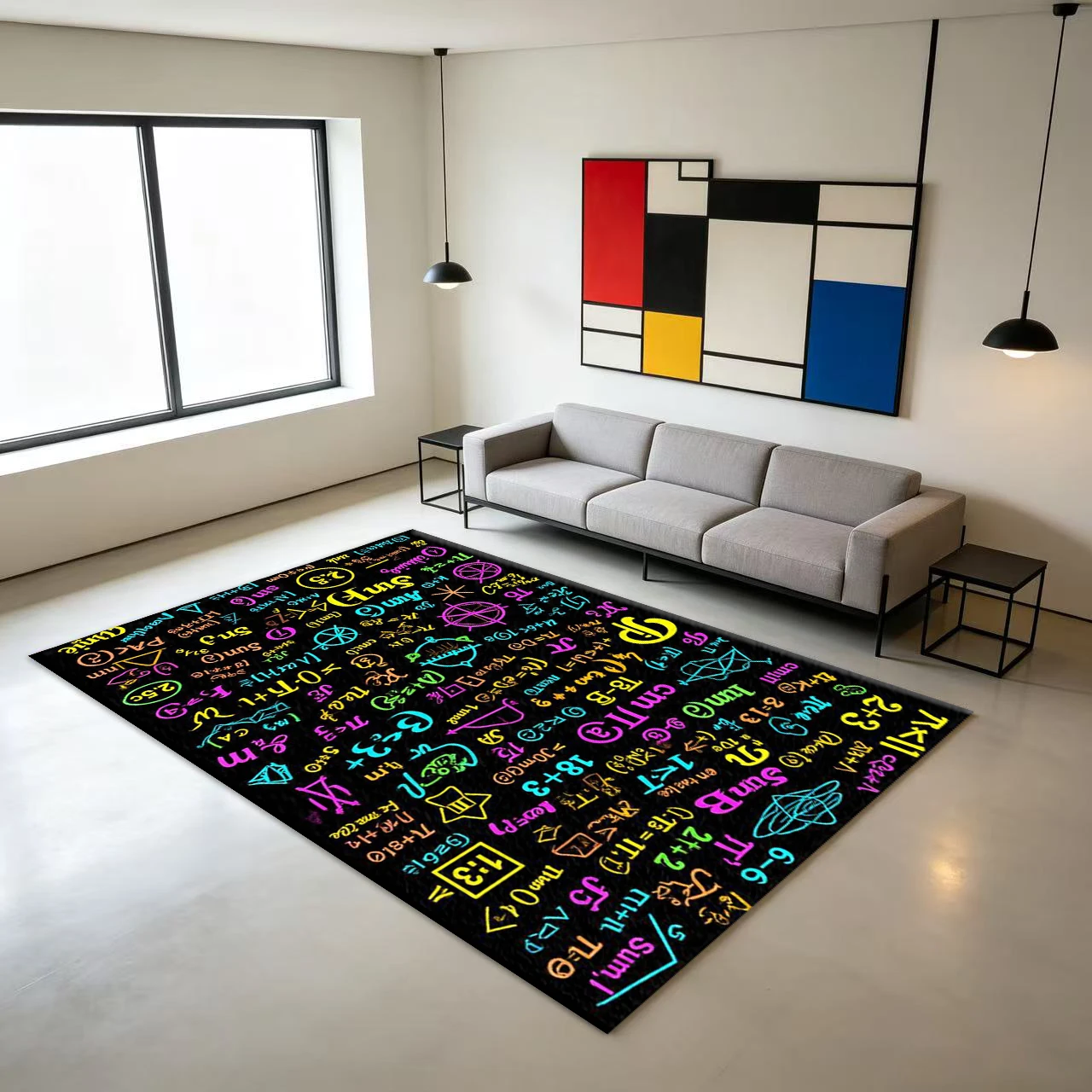 Colorful Math Symbol Graffiti  - Printed Rug Abstract 评论和价格