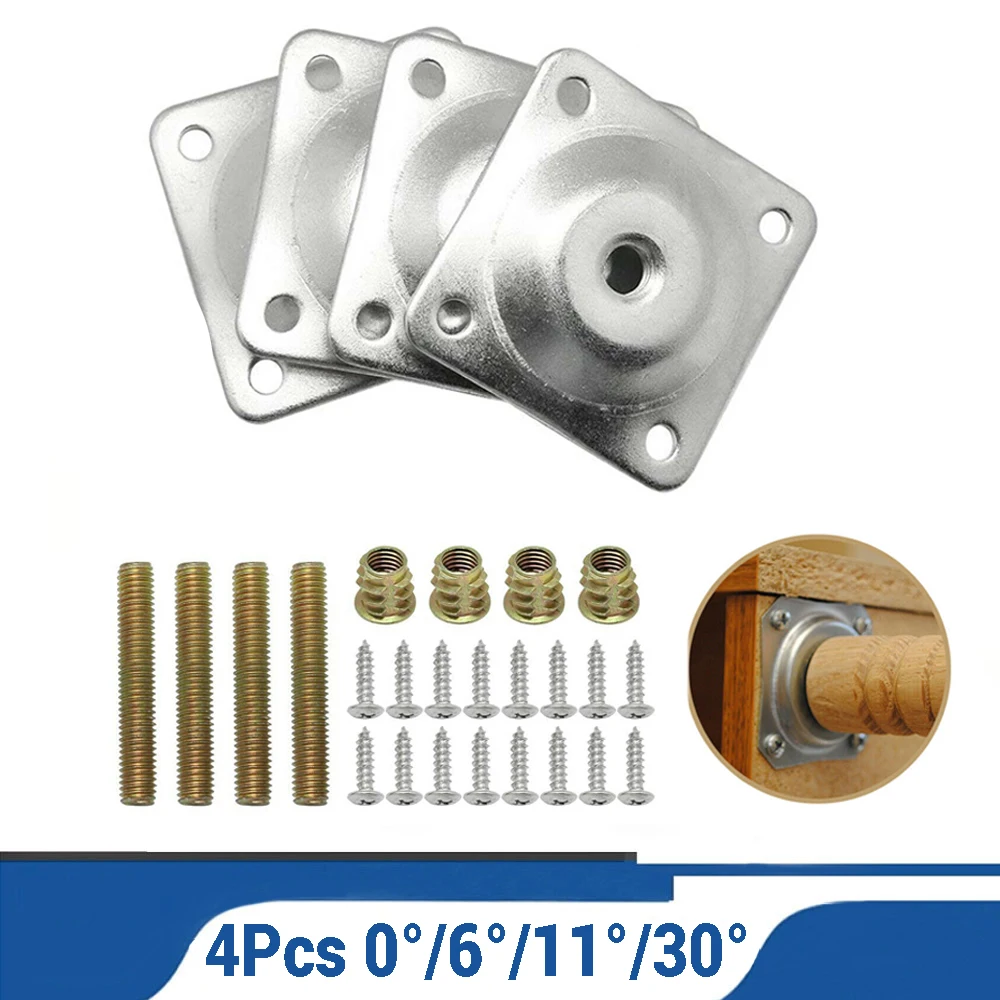 4Pcs 0°/6°/11°/30° Slope Table Feet Fixing Plate Sofa Legs Mounting Bracket Set With Screws Furniture Hardware Corner