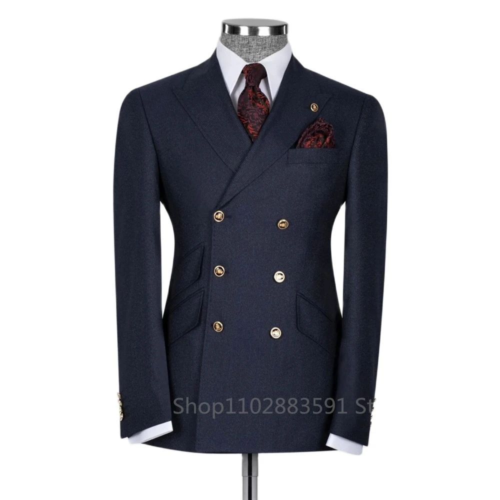 Classic Men Suits Slim Fit Business Groom Suit Blue Peak Lapel Tuxedos for Formal Wedding Suit Blazer Only Costume Homme