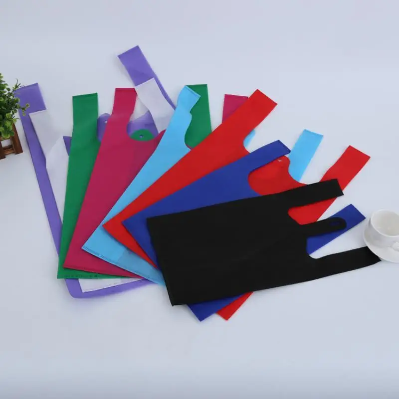 10 PCS Non Woven Reusable Shopping Vest Bags Assorted Colors For Supermarket Grocery Use