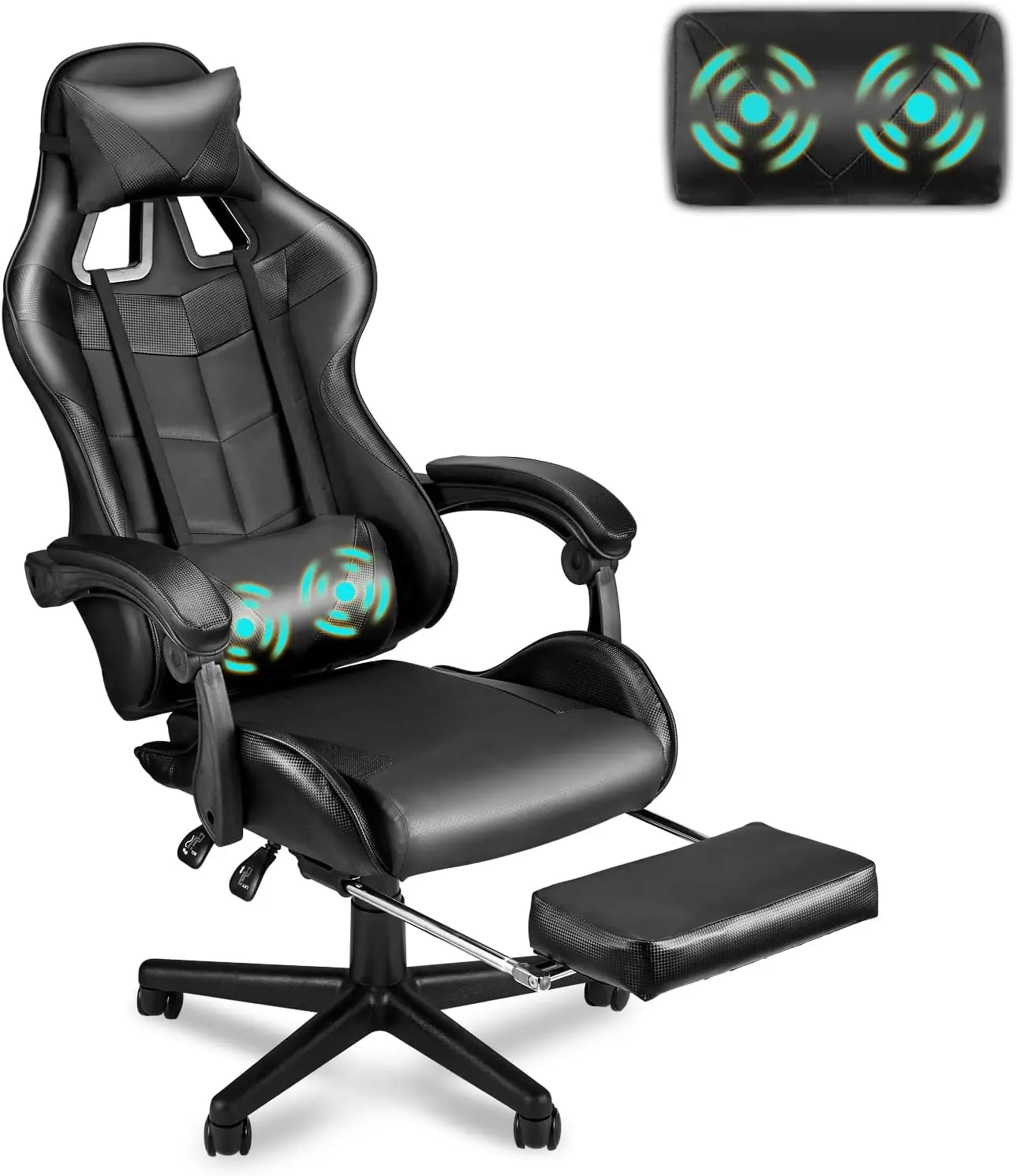 

Soontrans Black Gaming Chairs with Footrest, Ergonomic Gamer Chair, Home Office Chair,PC Computer Chair with Headrest and Lumbar