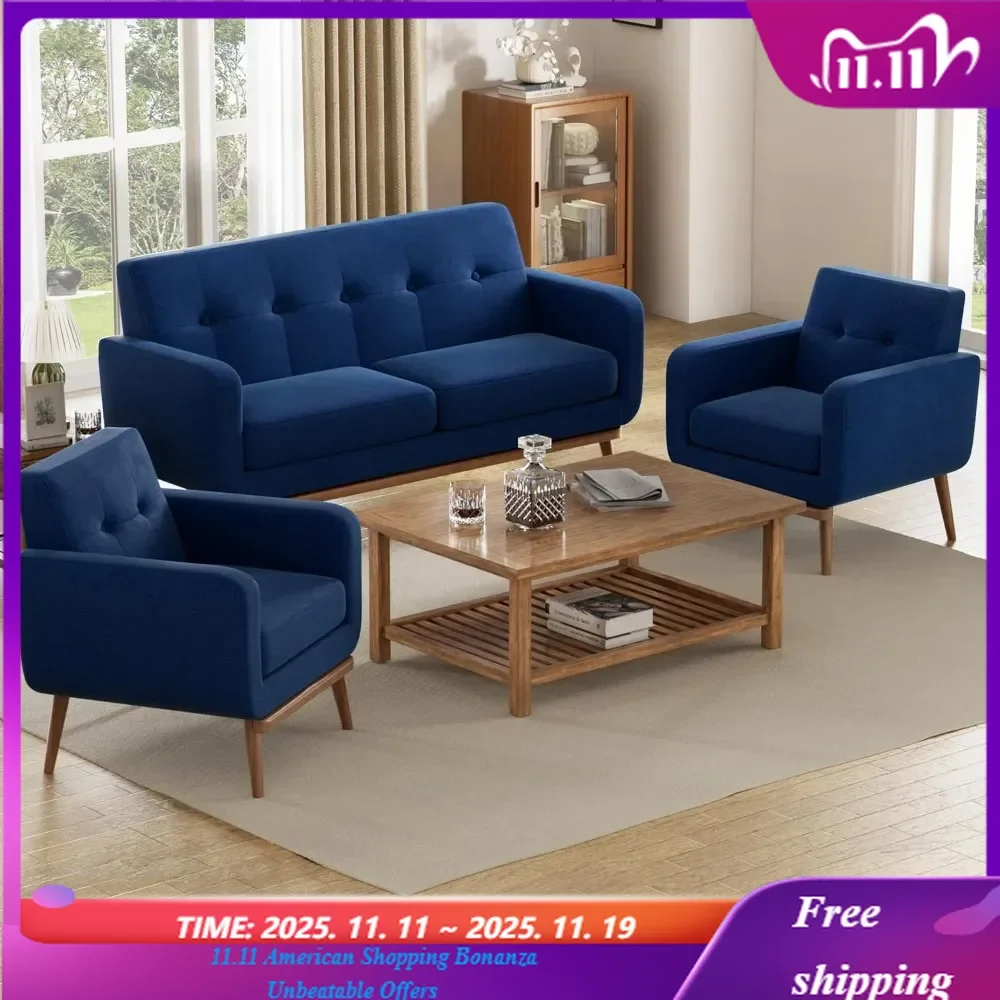 

Modern Upholstered Sofa Set Button Tufted Deep Seat Couch with Solid Frame for Living Room Tufted Furniture