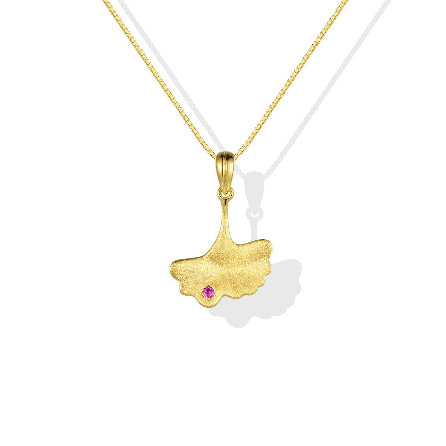 

Custom Botanical Elements Leaves Jewellery 9k Gold Inlaid Corundum Ginkgo Biloba Pendant Necklace