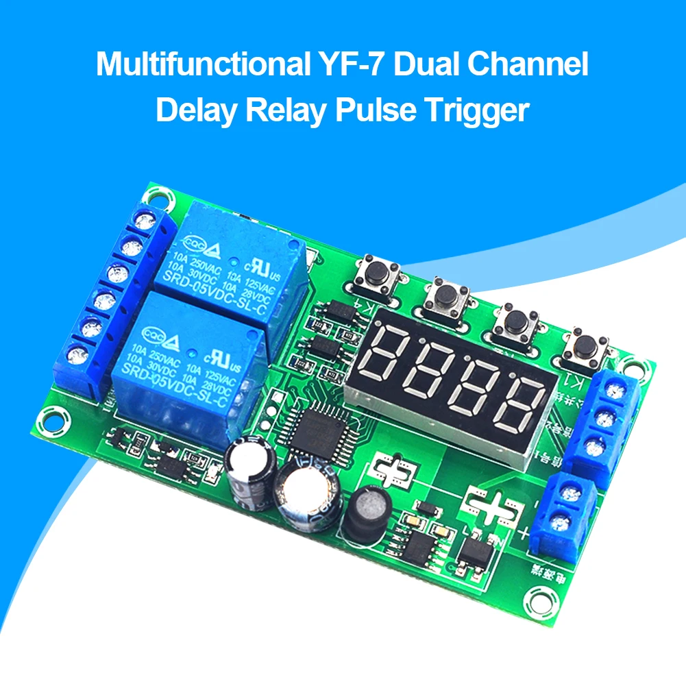 YF-7 Dual-Channel Delay Relay Module Board Pulse Trigger Cycle Timer 7-30V DC Normal Open Time Delay Relay Modules PCB Boards