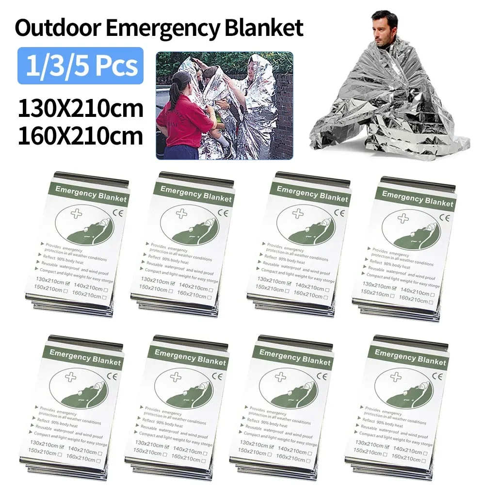 

1/3/5Pcs Outdoor Emergency Survival Blanket First Aid Rescue Kit Waterproof Waterproof Foil Thermal Camping Military Blanket