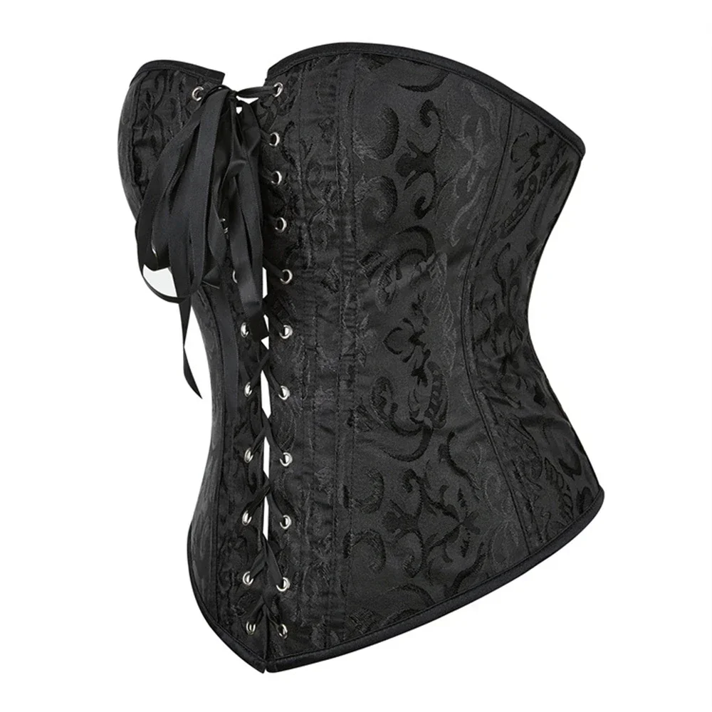 

Women Victorian Overbust Corsets Tops Black Jacquard Front Lace-Up Body Shaper Bustier Goth Court Bustiers Lingerie