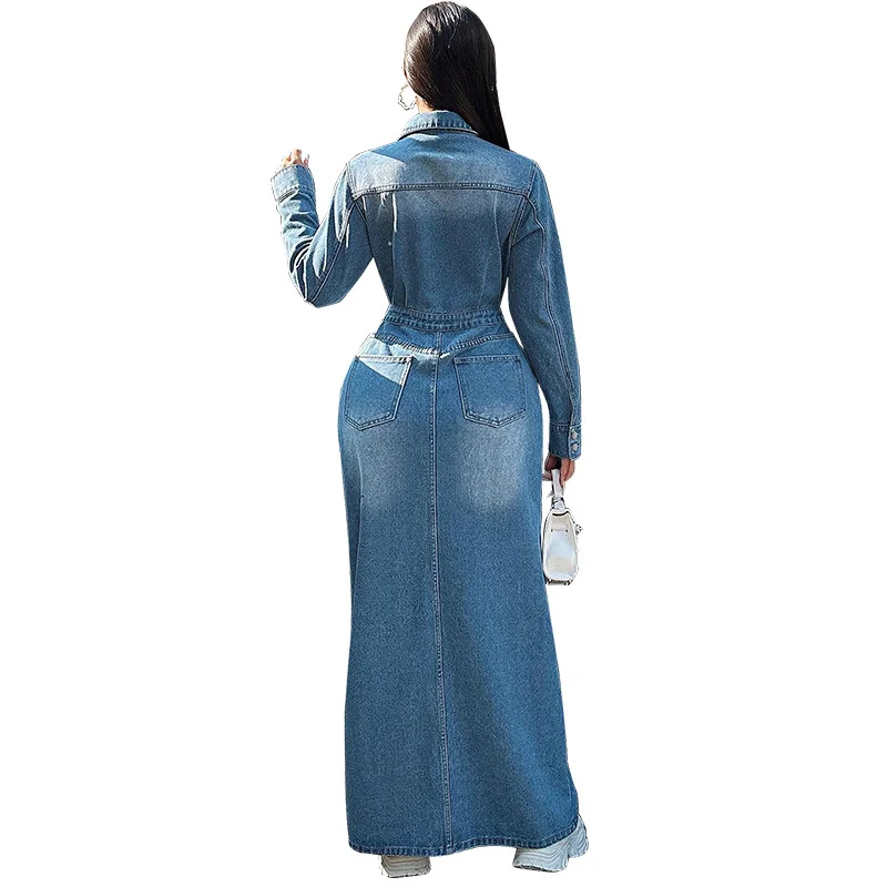 knee length dresses for ladies Denim Maxi Dress for Women – Loose Fit Lightweight Retro Style – Vento main image 1