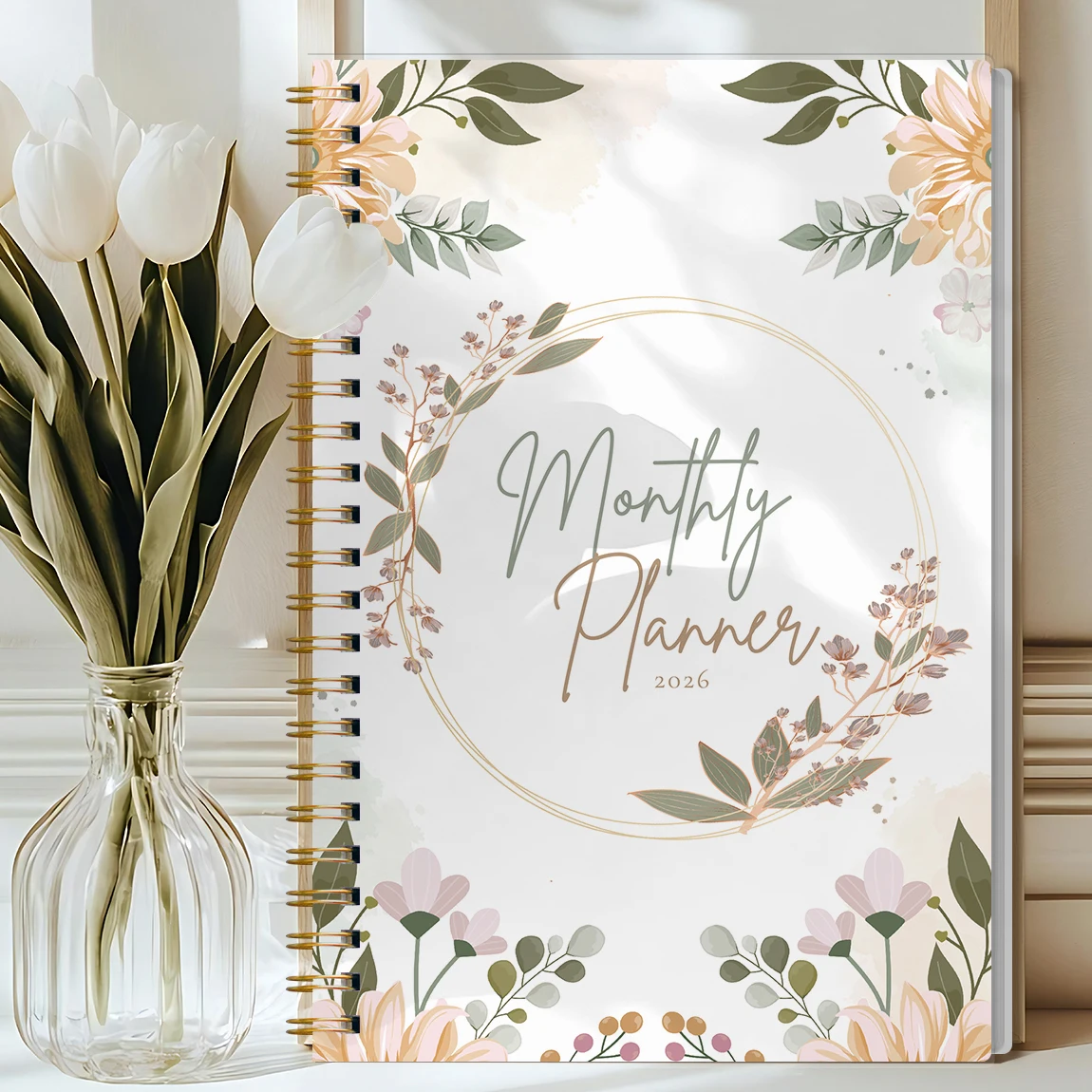 مخطط شهري مقاس A5 لعام 2026، غطاء زهري، جدول أعمال أكاديمي مع قائمة الملاحظات والقيام بالإنتاجية، مثالي لإدارة الوقت، هدية رائعة
