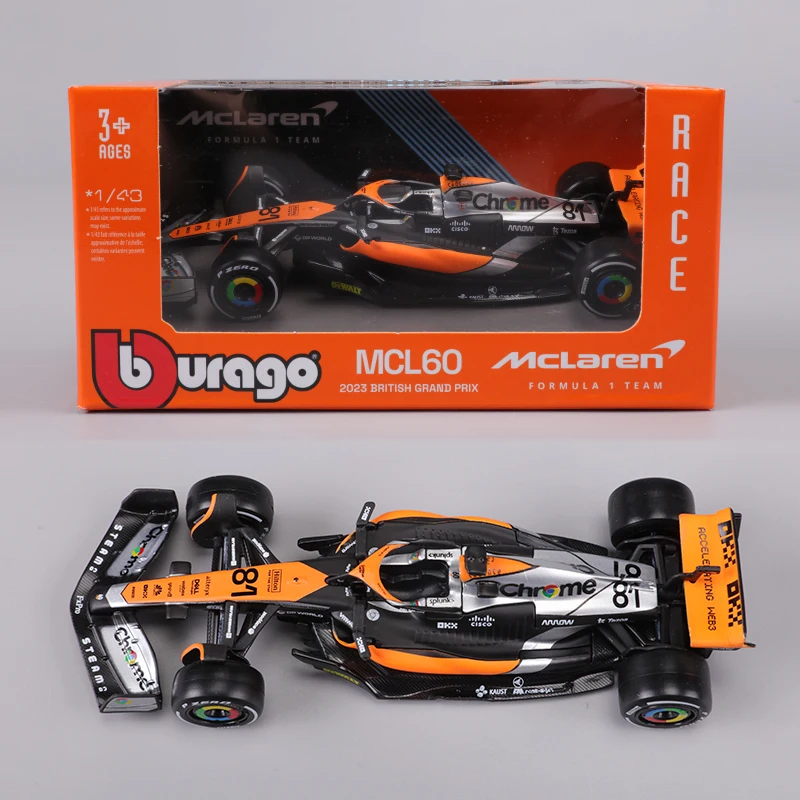 Bburago 1:43 2023  MCL60 British Grand Prix F1 Racing Car Model NO.34/NO.81 Alloy Model Car