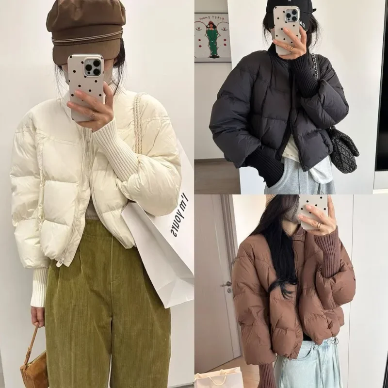 Модная хлопковая пуховая куртка для женщин, новинка 2024, зимняя свободная и простая куртка с бейсбольным воротником, короткая повседневная куртка