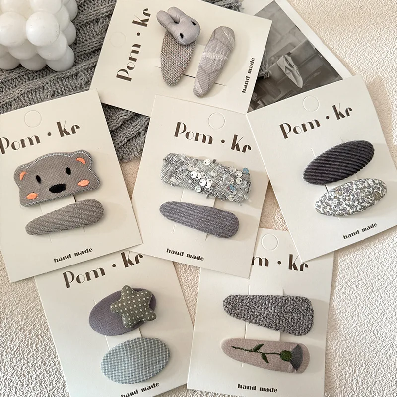 

Korean Style Minimalist High-End Gray Series Cartoon Rabbit Polka Dot Star Baby Hair Clips Sweet Cute Versatile Hair Accessories