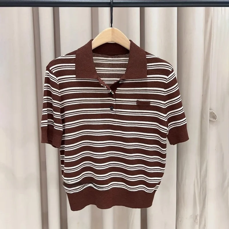 

Легкий полосатый трикотаж ort Sve Ne, цветная блузка в стиле ретро, женский повседневный облегающий вязаный топ на осень