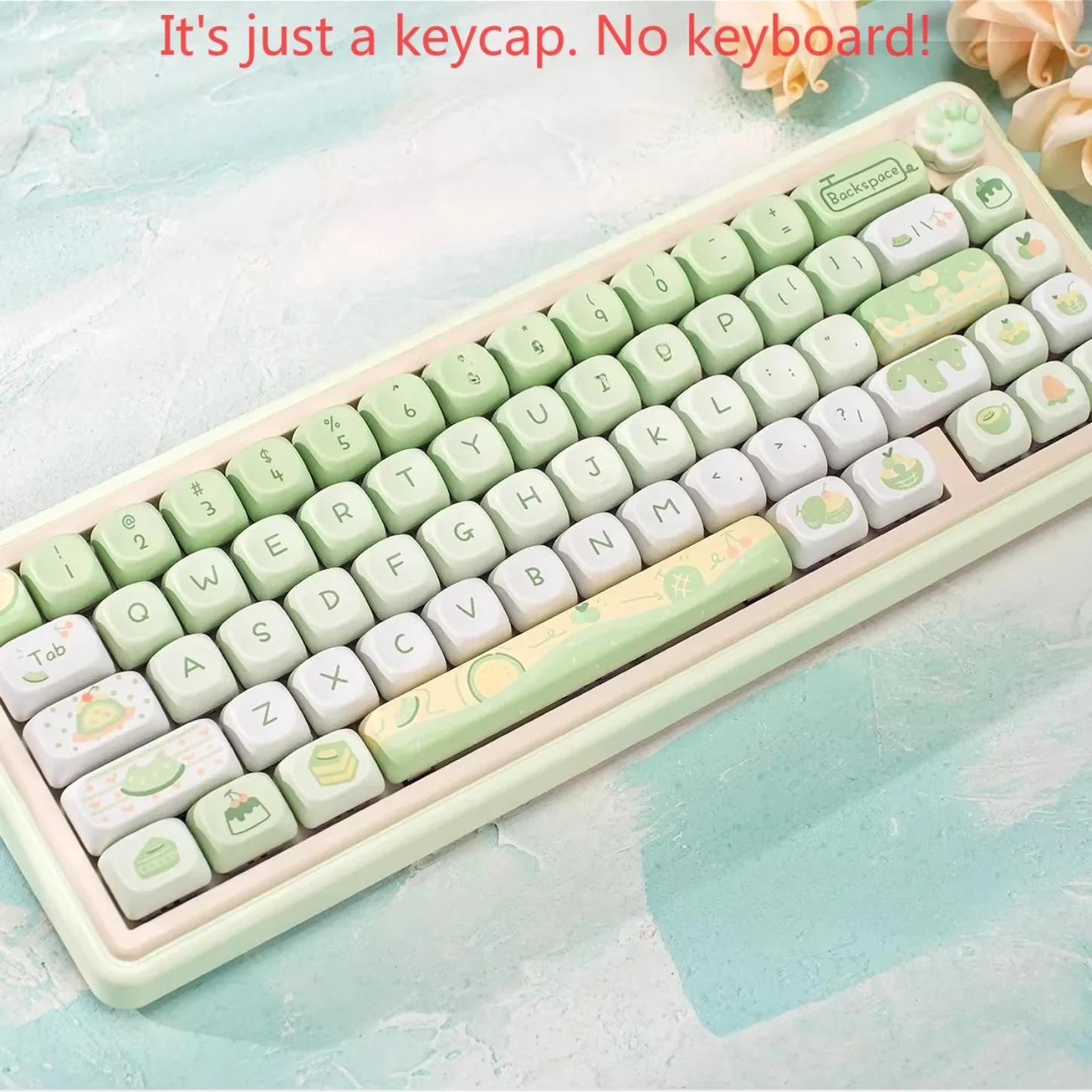 Cute Melon Milk Green PBT Keycaps MO Profile 114 Keys Round Keycap Set Fit 61/68/75/84/98/108 Mechanical Keyboard