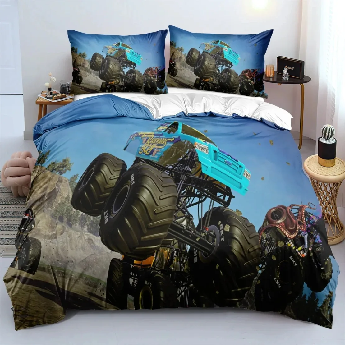 M-Monster Jam Truck Bedding Set 3D Printed M-Monster Duvet Cover Pillowcase Twin Full Queen King Size for Bedroom Decor