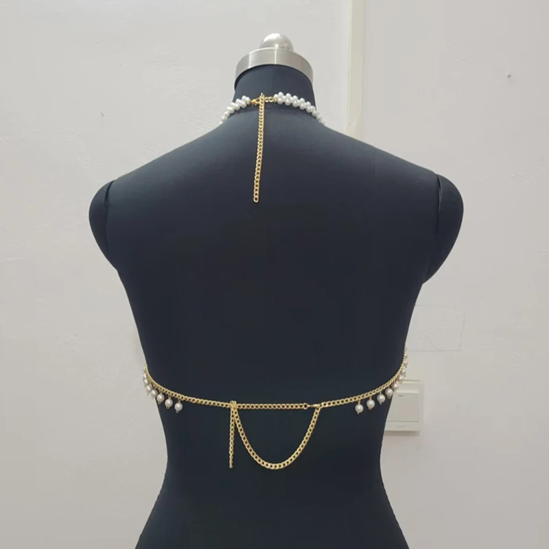 Modische Perlen-Körperkette Mehrschichtige Perlen-Crop-Tops Quasten-Weste Nachtclub Musikfestival Accessoires Y2K Tanktop Dropshipping – Detail 5