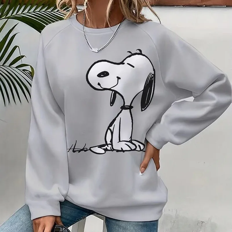 

New MINISO Snoopy Fun Cartoon 3D Printed Pattern Round Neck Long Sleeve Autumn Retro Casual Loose Sports Breathable Long Sleeve