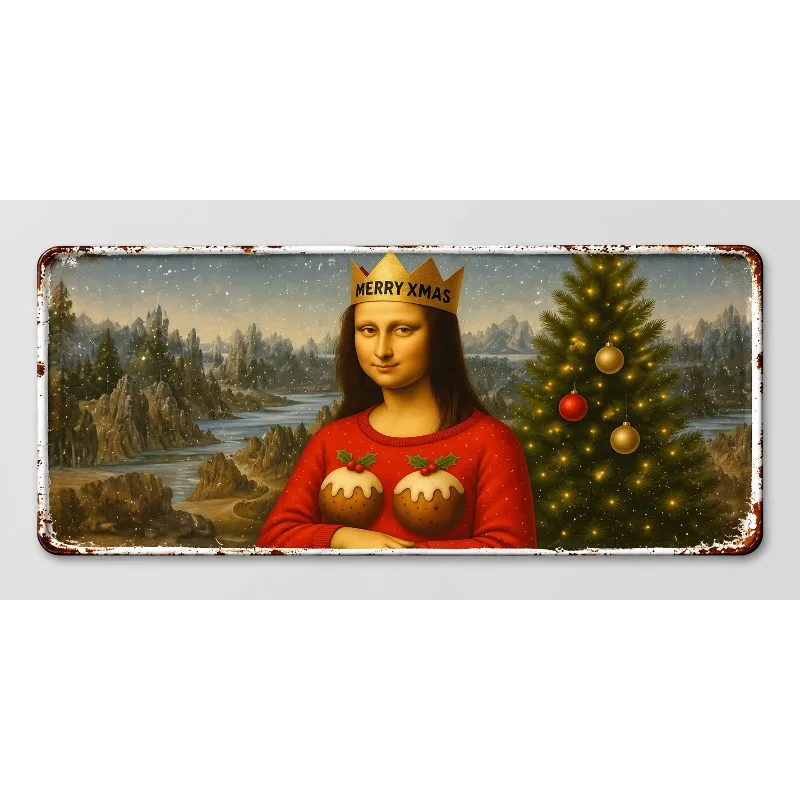 15x30cm Funny Christmas Carolling Posters Mona Lisa Sweater Family Topiary Modern Prints Vintage Metal Brand Wall Pictures